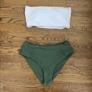 Hipster Olive Bottoms and White Bandeau Top Set